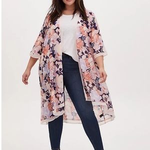 Torrid Size 3 Floral Duster Hi-Lo Kimono Chiffon